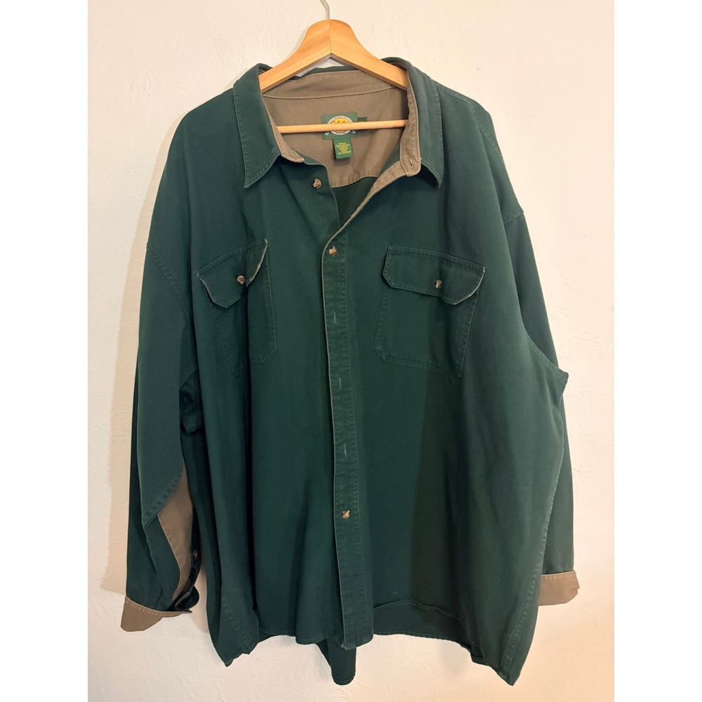 Cabela's Button Down Shirt 5XL Green Khaki Elbow Patches Rugged Gorpcore Camping